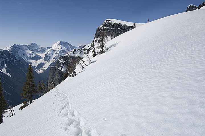 Winter exit of Hole in the Wall in Glacier National Park