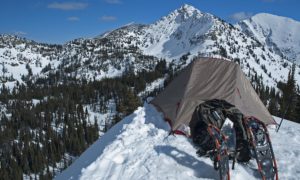 Winter camp on a knoll near Smith Creek Pass in the Swan Range, Montana